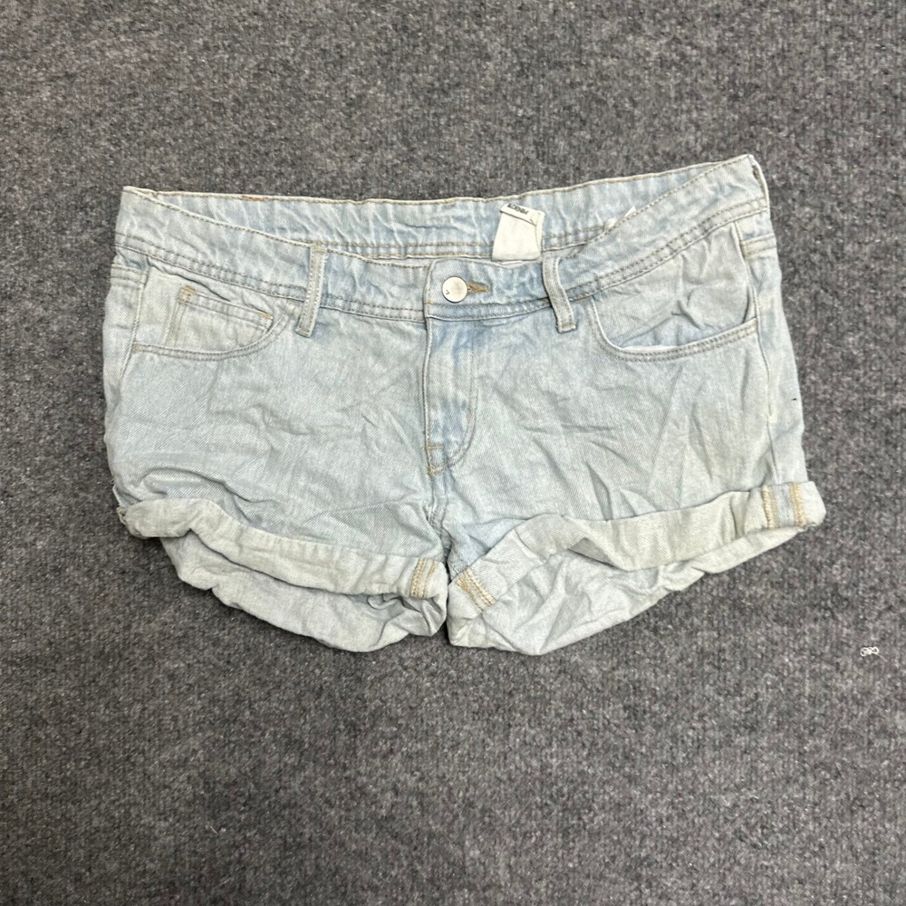 H&M Denim Shorts Womens Size 32 Light Blue Viscose Blend Cuffed Hem Rip Flaw